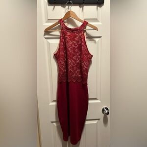 Elegant Red Lace Overlay Dress